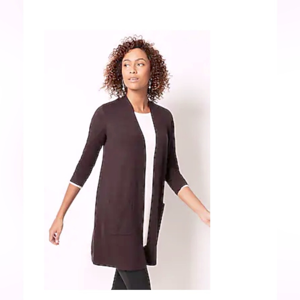 J.Jill Refined two-pocket cardigan sweater Dark Fig maroon burgundy  2X 20 NWT